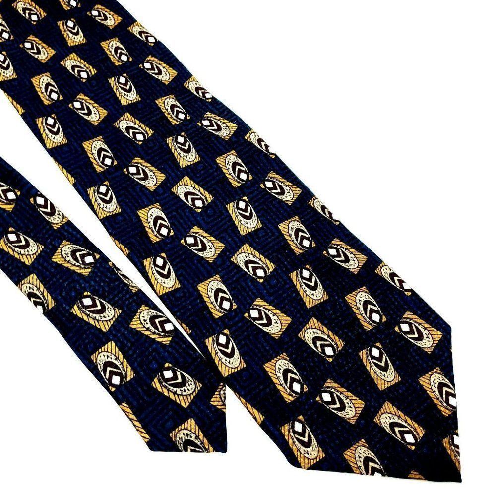 Ferrell Reed Silk Tie Print Blue Geometric‎